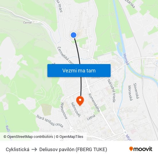 Cyklistická to Deliusov pavilón (FBERG TUKE) map