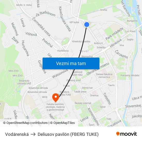 Vodárenská to Deliusov pavilón (FBERG TUKE) map