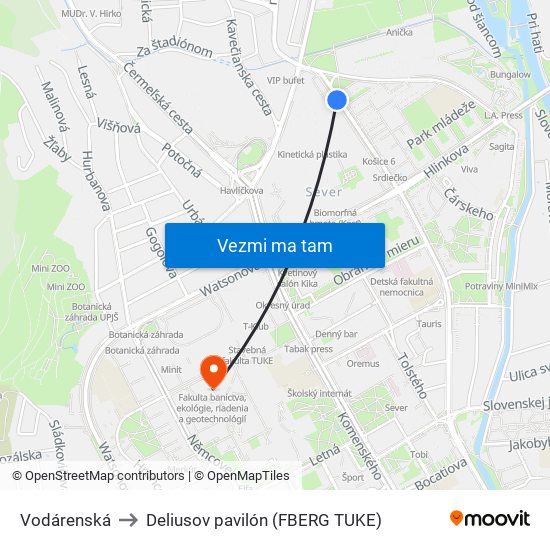 Vodárenská to Deliusov pavilón (FBERG TUKE) map