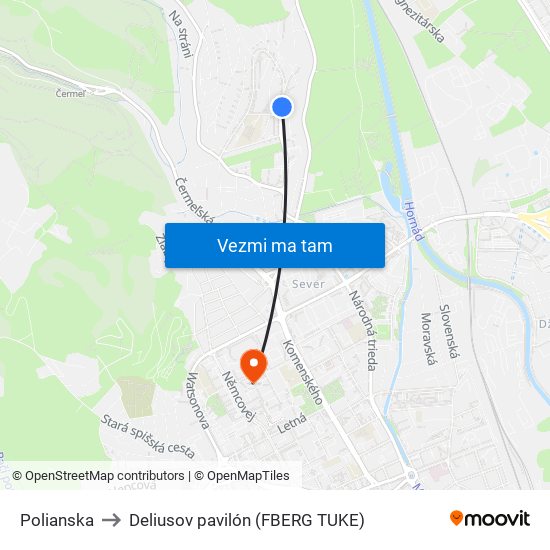 Polianska to Deliusov pavilón (FBERG TUKE) map