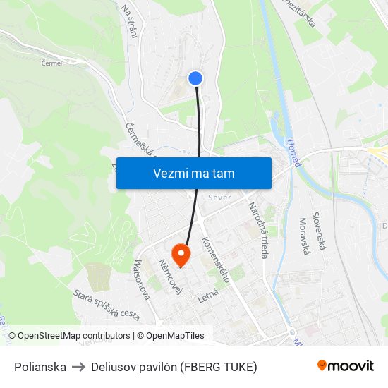 Polianska to Deliusov pavilón (FBERG TUKE) map