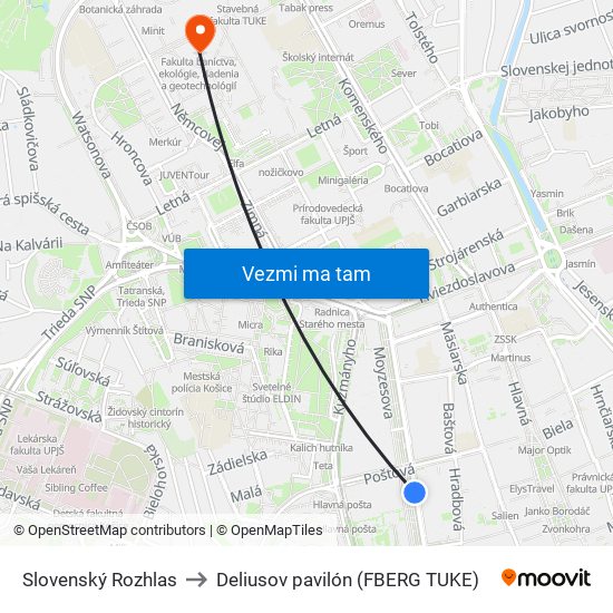 Slovenský Rozhlas to Deliusov pavilón (FBERG TUKE) map