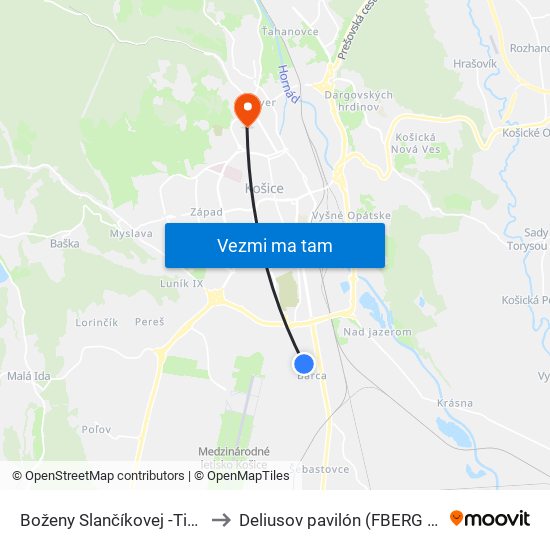 Boženy Slančíkovej -Timravy to Deliusov pavilón (FBERG TUKE) map