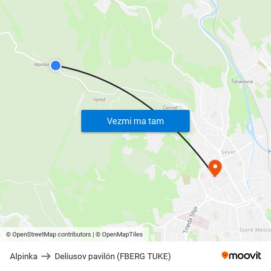Alpinka to Deliusov pavilón (FBERG TUKE) map