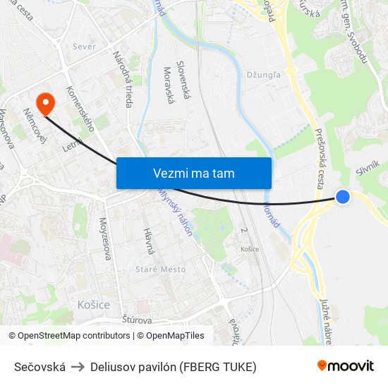 Sečovská to Deliusov pavilón (FBERG TUKE) map