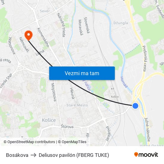 Bosákova to Deliusov pavilón (FBERG TUKE) map