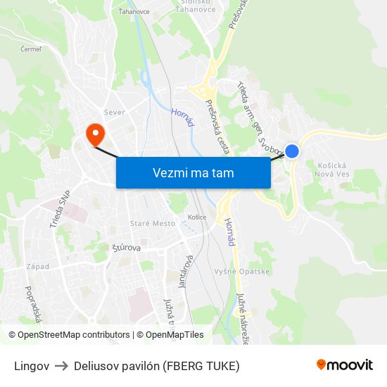 Lingov to Deliusov pavilón (FBERG TUKE) map