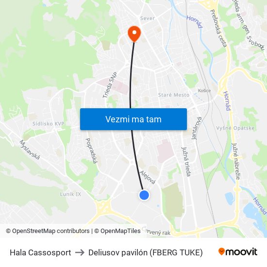 Hala Cassosport to Deliusov pavilón (FBERG TUKE) map