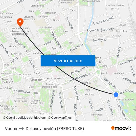 Vodná to Deliusov pavilón (FBERG TUKE) map