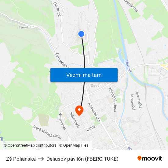 Zš Polianska to Deliusov pavilón (FBERG TUKE) map