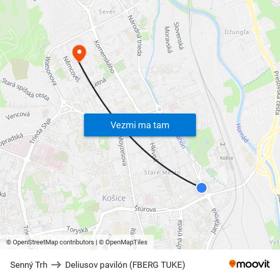 Senný Trh to Deliusov pavilón (FBERG TUKE) map