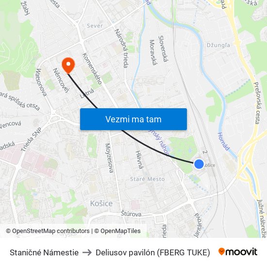 Staničné Námestie to Deliusov pavilón (FBERG TUKE) map