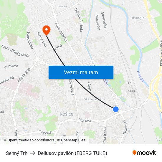 Senný Trh to Deliusov pavilón (FBERG TUKE) map