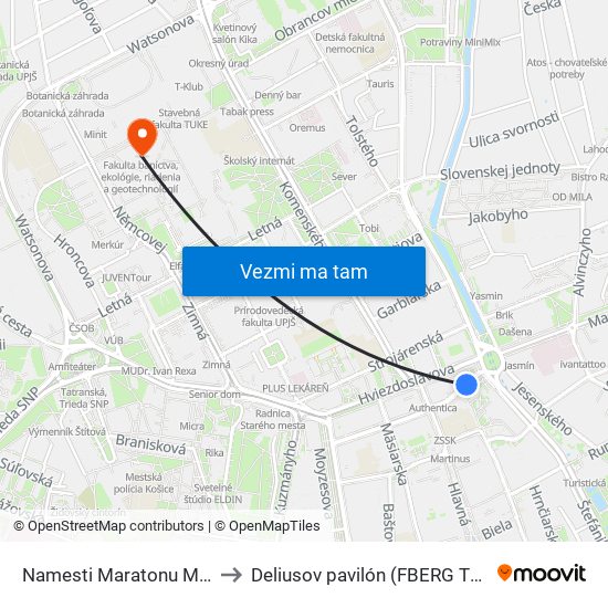 Namesti Maratonu Mieru to Deliusov pavilón (FBERG TUKE) map