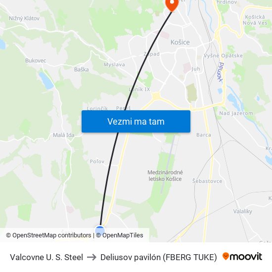 Valcovne U. S. Steel to Deliusov pavilón (FBERG TUKE) map