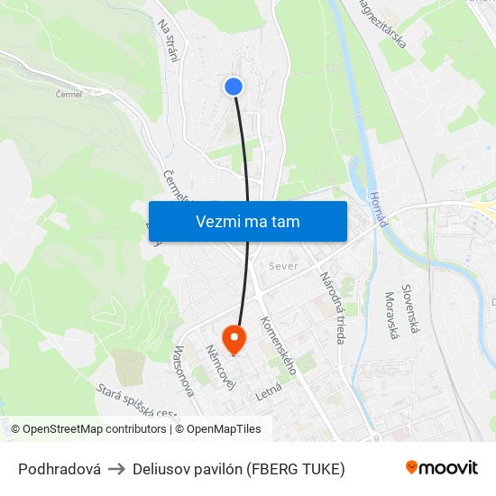 Podhradová to Deliusov pavilón (FBERG TUKE) map