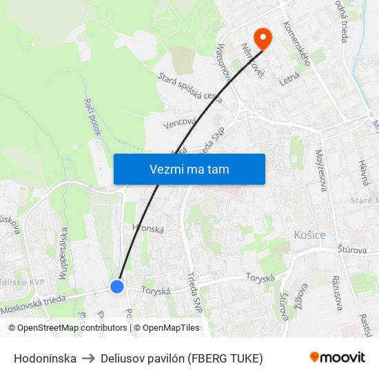 Hodonínska to Deliusov pavilón (FBERG TUKE) map