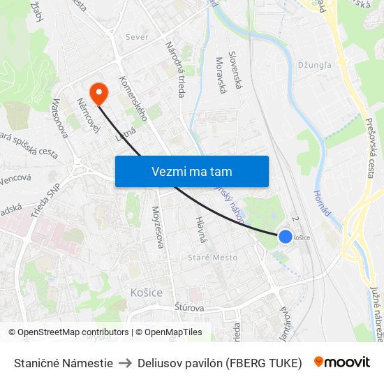 Staničné Námestie to Deliusov pavilón (FBERG TUKE) map