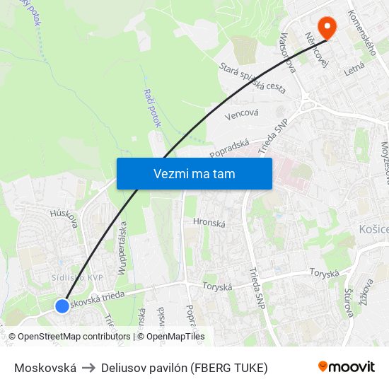 Moskovská to Deliusov pavilón (FBERG TUKE) map