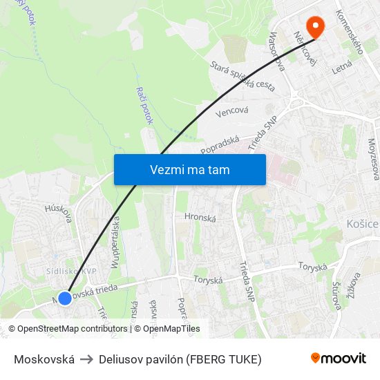 Moskovská to Deliusov pavilón (FBERG TUKE) map