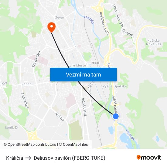 Králičia to Deliusov pavilón (FBERG TUKE) map