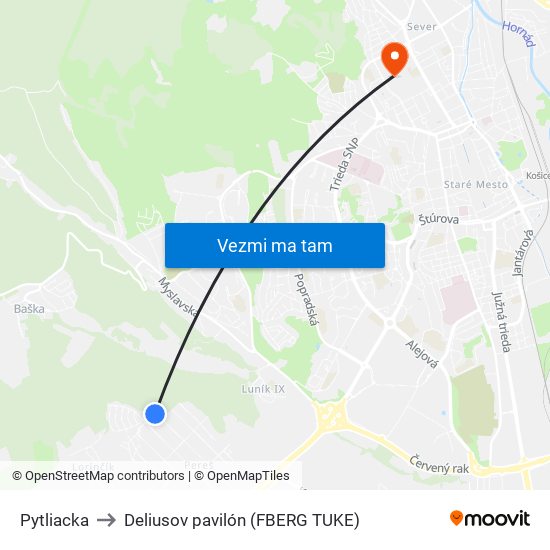 Pytliacka to Deliusov pavilón (FBERG TUKE) map