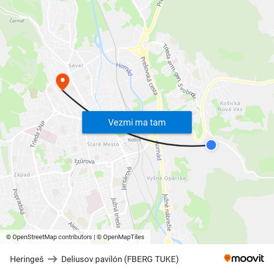 Heringeš to Deliusov pavilón (FBERG TUKE) map