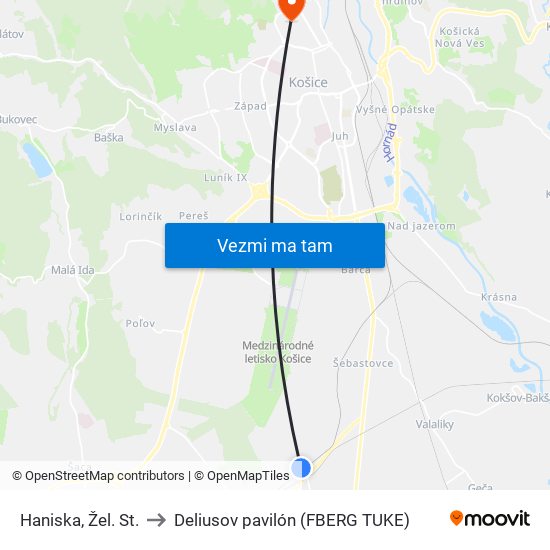 Haniska, Žel. St. to Deliusov pavilón (FBERG TUKE) map