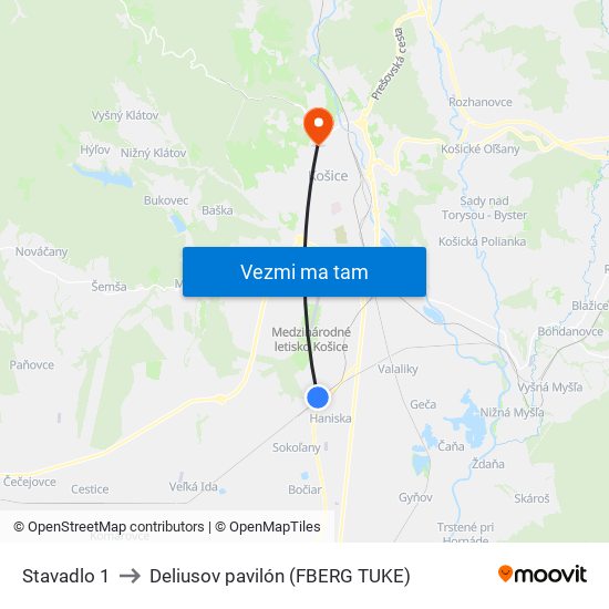 Stavadlo 1 to Deliusov pavilón (FBERG TUKE) map