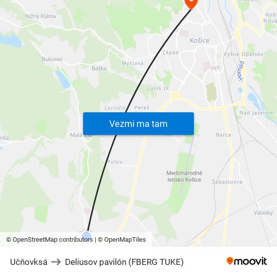 Učňovksá to Deliusov pavilón (FBERG TUKE) map