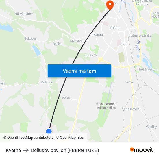 Kvetná to Deliusov pavilón (FBERG TUKE) map