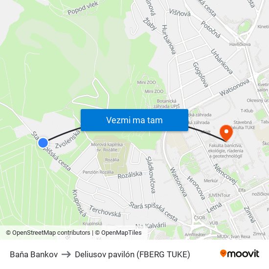 Baňa Bankov to Deliusov pavilón (FBERG TUKE) map