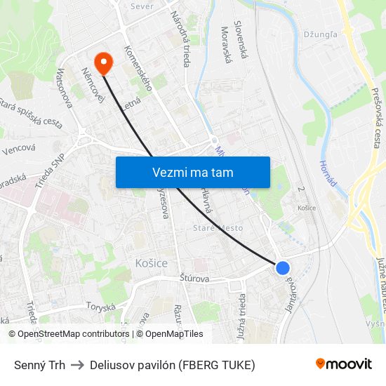 Senný Trh to Deliusov pavilón (FBERG TUKE) map