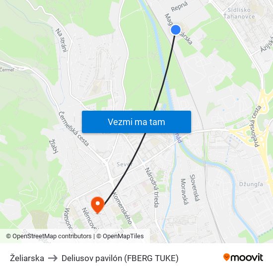 Želiarska to Deliusov pavilón (FBERG TUKE) map