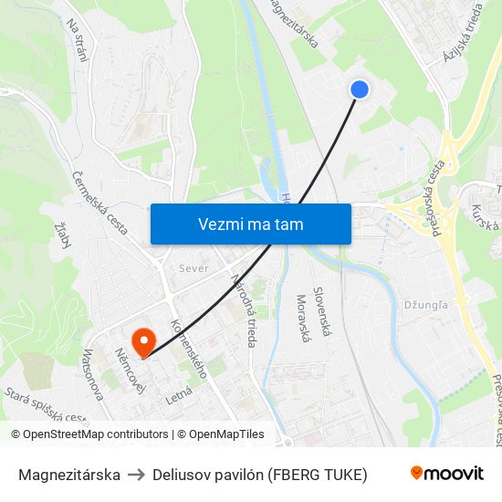 Magnezitárska to Deliusov pavilón (FBERG TUKE) map