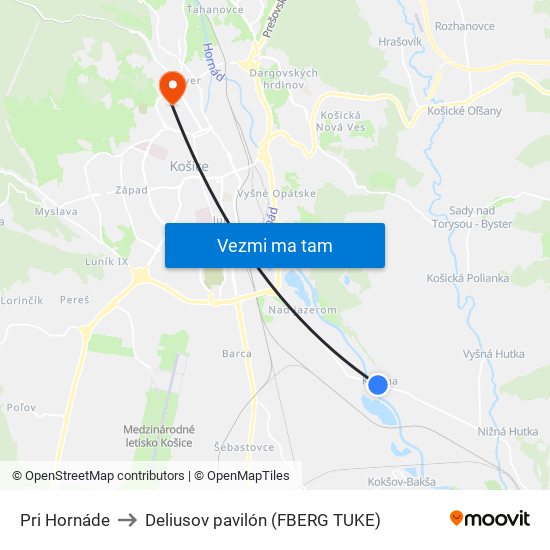 Pri Hornáde to Deliusov pavilón (FBERG TUKE) map