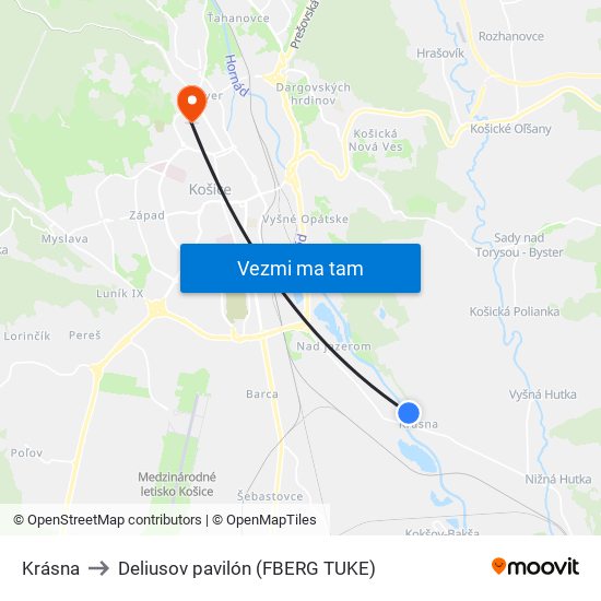 Krásna to Deliusov pavilón (FBERG TUKE) map