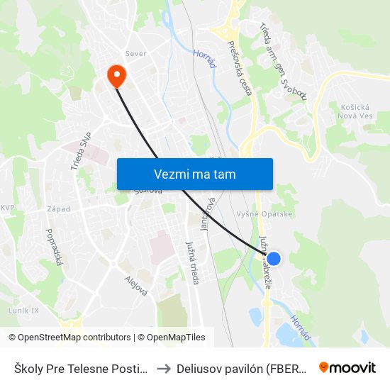 Školy Pre Telesne Postihnutých to Deliusov pavilón (FBERG TUKE) map