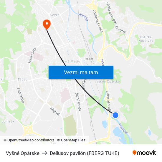 Vyšné Opátske to Deliusov pavilón (FBERG TUKE) map