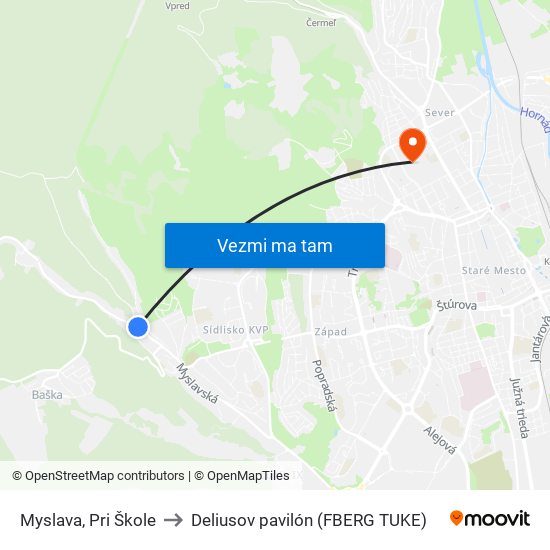 Myslava, Pri Škole to Deliusov pavilón (FBERG TUKE) map