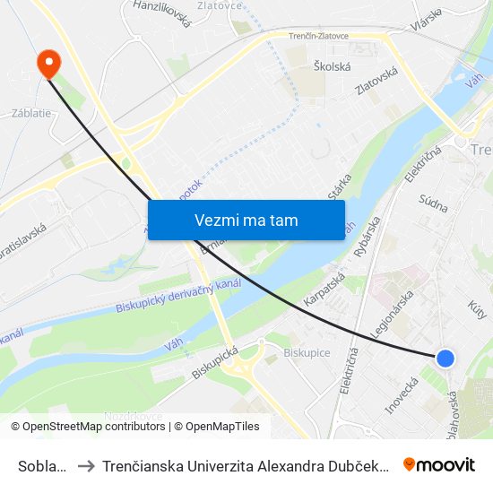 Soblahovská to Trenčianska Univerzita Alexandra Dubčeka - Fakulta Špeciálnej Techniky map