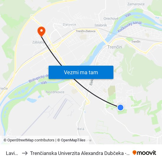 Lavičková to Trenčianska Univerzita Alexandra Dubčeka - Fakulta Špeciálnej Techniky map