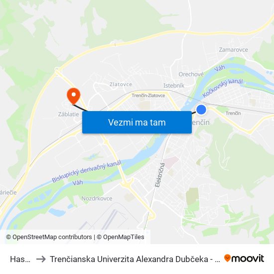 Hasičská to Trenčianska Univerzita Alexandra Dubčeka - Fakulta Špeciálnej Techniky map