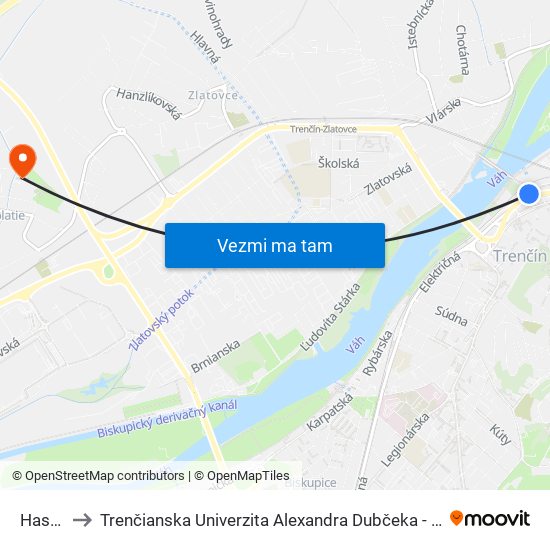 Hasičská to Trenčianska Univerzita Alexandra Dubčeka - Fakulta Špeciálnej Techniky map