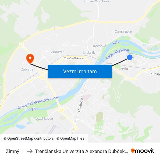 Zimný Štadión to Trenčianska Univerzita Alexandra Dubčeka - Fakulta Špeciálnej Techniky map