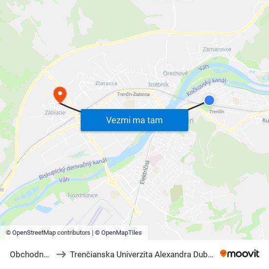 Obchodná Akadémia to Trenčianska Univerzita Alexandra Dubčeka - Fakulta Špeciálnej Techniky map