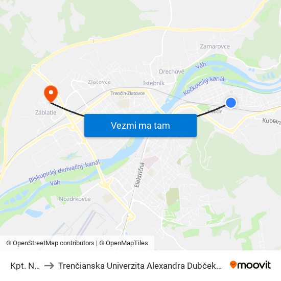 Kpt. Nálepku to Trenčianska Univerzita Alexandra Dubčeka - Fakulta Špeciálnej Techniky map