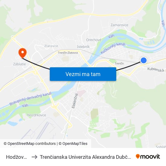 Hodžova, Kotolňa to Trenčianska Univerzita Alexandra Dubčeka - Fakulta Špeciálnej Techniky map