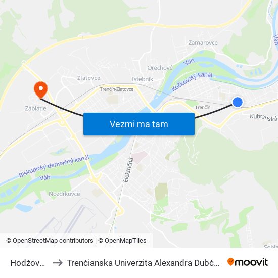 Hodžova, Kotolňa to Trenčianska Univerzita Alexandra Dubčeka - Fakulta Špeciálnej Techniky map