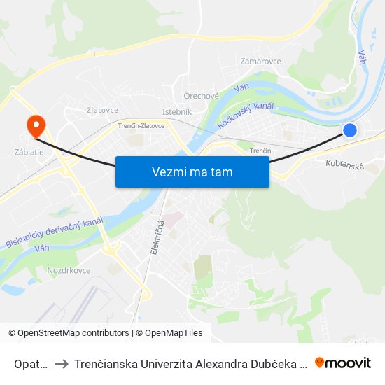 Opatovská to Trenčianska Univerzita Alexandra Dubčeka - Fakulta Špeciálnej Techniky map